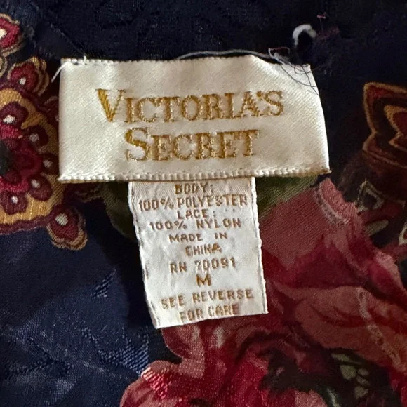 Victoria's Secret Navy Floral Lace Nightie 2pc Size M Gold Label 90s Coquette - Picture 12 of 12